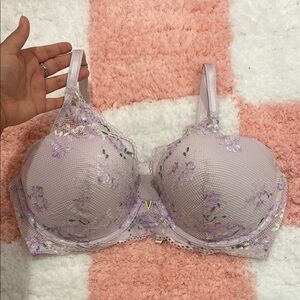 Floral Lace Underwire Bra - Lavender